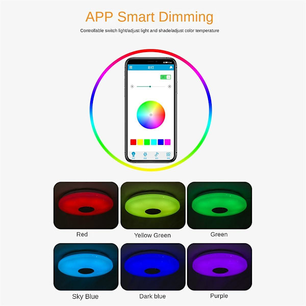 RGB-taklamper, smart moderne takbelysning, musikk, fjernkontroll, Bluetooth-høyttaler