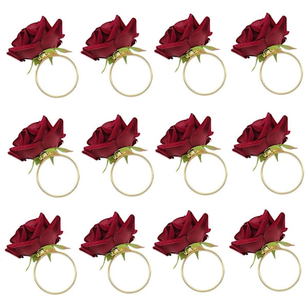 12 Pcs Red Shape Towel Buckle Napkin Ring Wedding Party Valentine's Day Hotel Table Decor Metal Gol