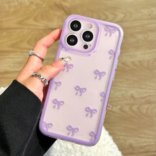 Etui til iPhone 16 Pro Max, Transparent med Sødt Rosetdesign, Æstetisk, Hævet Kamerabeskyttelse