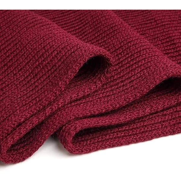 Varm höst- och vinterhalsduk, Unisex enfärgad stickad garnvinterhalsduk - Vinröd