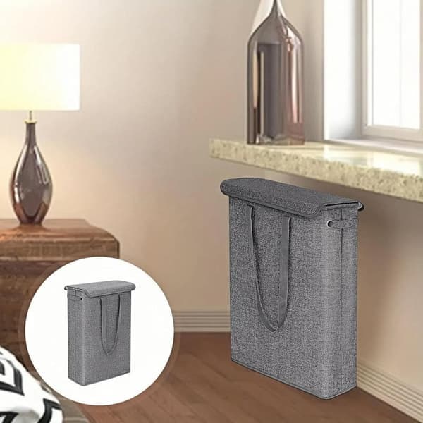 45L Smal Tvättkorg med Lock – Hopfällbar – Grå – 60cm Hög