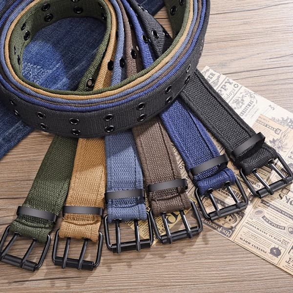 Casual Unisex Canvas Belte Dobbelthullsbelte - Doble Maljer Belte for Menn og Kvinner 6 stk