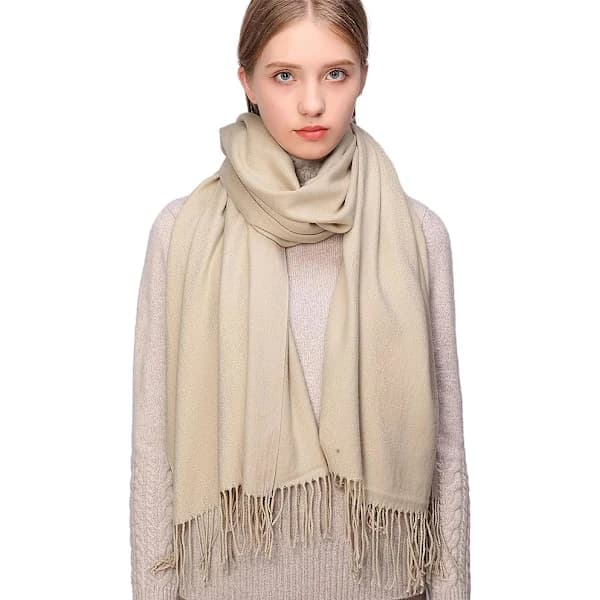 Dame Pashmina Sjal og Wraps for Bryllupssjal for Kvinner Vinter (Beige)