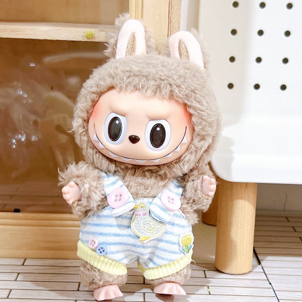 [HH]Labubu V1 Dockkläder 17cm Tumlar Hoodie Outfit Kostym Blind Box Popmart ToNot Original Blue duckling overalls