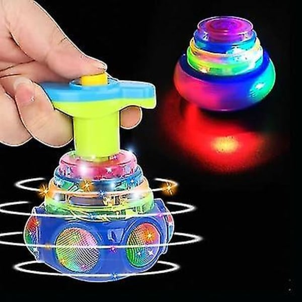 2 stk Musikkblinkende Spinnerleker med Kaster, Lysende Spinnertopper for Barn, Gyroskop LED Lysende Leke, Blinkende Spinnertopp Leke, Tilfeldig Farge