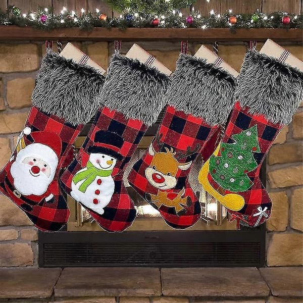{HH}4 stk. 45 cm Julestrømper Klassiske Store Strømper Julemand, Snemand, Rensdyr Jul Ch