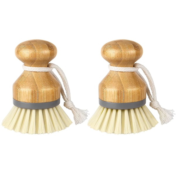 Bamboo Palm Brush, Scrub Brush For Dishes Pots Pans Kitchen Sink Cleaning, Pack Of 2