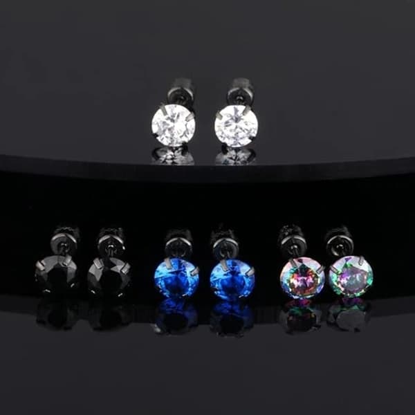 4 par titanium skrue tilbage kirurgiske rustfri stål øreringe til kvinder mænd, Rainbow 5A Cubic Zirconia ørestikker dobbeltsidede øreringe 6 mm