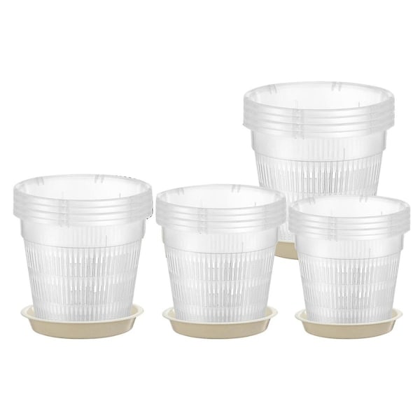 16 st Krukor 4,5/5,5/6/7,5 tum med Hål och Underfat Planteringskrukor Transparent Plast Blomkruka
