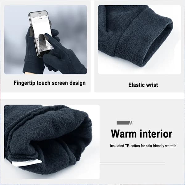 Mørkeblå handsker Herre- og damehandsker efterårs- og vinterhandsker Termiske udendørshandsker Touchscreen-handsker til mobiltelefon XL