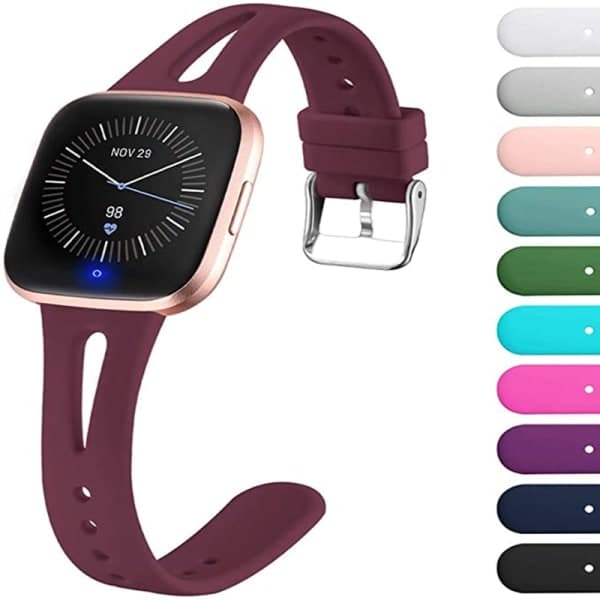 Vedenpitävä silikoni ranneke Fitbit Versa2/Versa Lite/Versa - Viininpunainen, Pieni