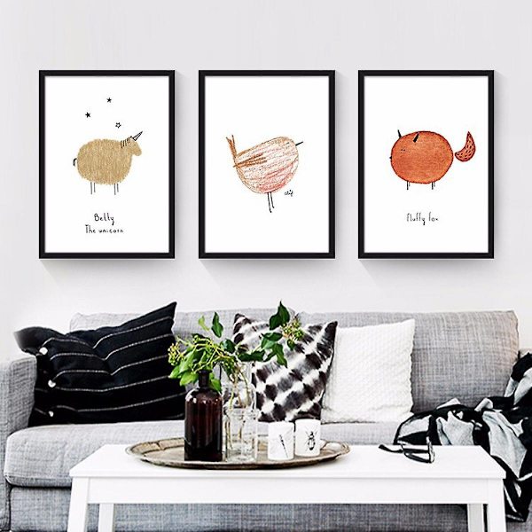 Wekity Word Meets Animals 4 Väggkonst Canvas Tryck Affisch, Enkelt Kreativt Akvarellkonst Ritning Dekor för Hem Vardagsrum Sovrum Kontor och Barn