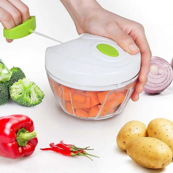 Manuel madprocessor til grøntsager, frugt, nødder, løg, hakker, hånddrevet minihakker, blender, foodprocessor