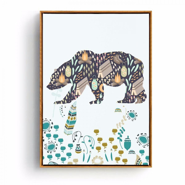 Wekity Cartoon Deer Bear Väggkonst Canvas Tryck Affisch, Enkelt Mode Vattenfärg Konst Ritning Dekor för Hem Vardagsrum Sovrum Kontor och Barn