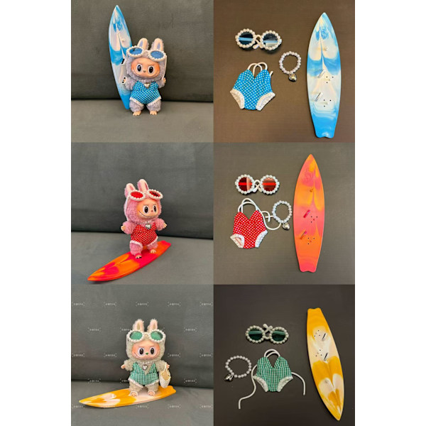 [HH]Labubu Badetøj Surfing Outfit Labubu Bikini Outfit med Briller Labubu Surfbræt med Tilbehør BUBU 3