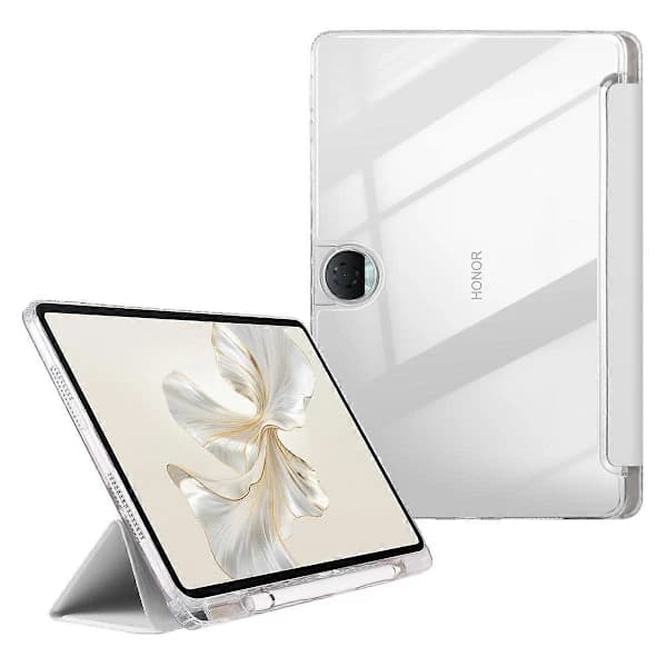 HA~Etui til Honor Pad 9 Tri-Fold Stativ Læder+TPU+Akryl Klar Bagside Tablet Beskyttelse
