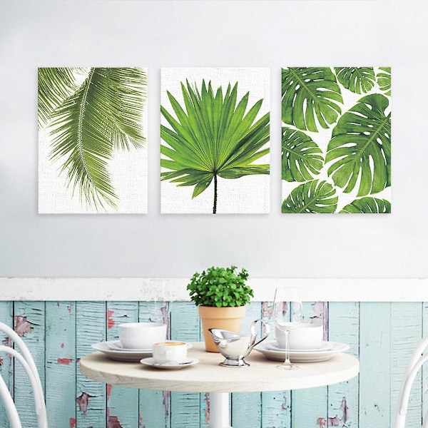 Wekity Botaniska Väggkonst Tryck Set om 3 Tropiska Löv Canvas Dekor Växtblad Boho Väggdekor Bilder Gröna Boho Posters Konst Set Sovrumsdekorati
