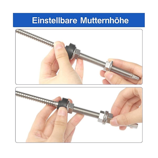 Ripustusruuvit, M10 X 250 Mm, Esiasennettu, V2a, Korkeussäädettävä, Aurinkosähköasennukseen