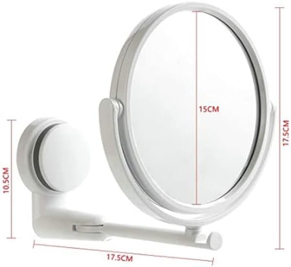 Dobbeltsidet makeup-spejl, ABS og PVC, 360° roterende foldbart design, borefri sugekopmontering til badeværelser, hvid