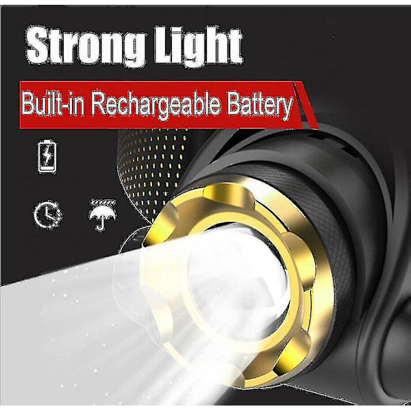 990000lm LED-hodelykt, oppladbar hodelykt, zoomable hodelyktlampe
