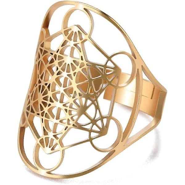 HA~ringe til damer, Kubisk ring i rustfrit stål til kvinder Ærkeengel Metatron Erklæring om beskyttelse Hul damebåndsring Smykker