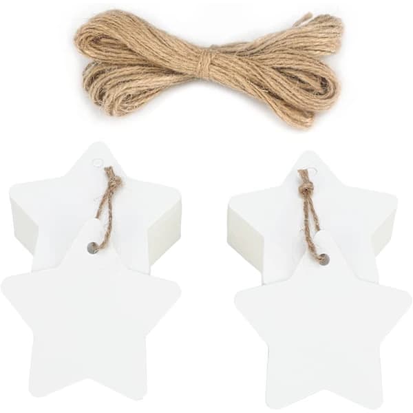 100 stk. Kraftpapir Gavemærker Stjerneform 6cm til Jul/Bryllup