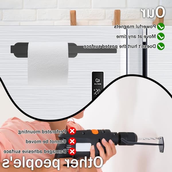 Magnetisk Køkkenrulleholder, Ingen Boring Kulstofstål Køkkenopbevaring Til Standardruller, Sort