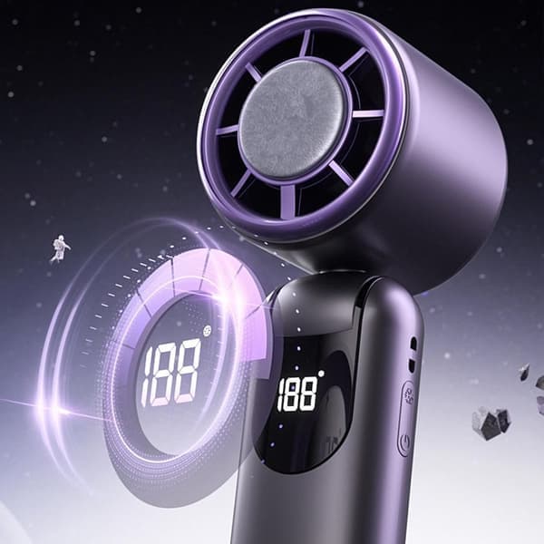 Genopladelig USB-ventilator, sammenklappelig, 100 hastigheder, LED-display, mørkegrå til udendørs brug
