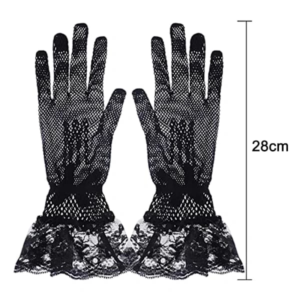 1 par Dame Blondehandsker Elegante Korte Handsker Høflighed Sommerhandsker til Bryllupsmiddage Sort