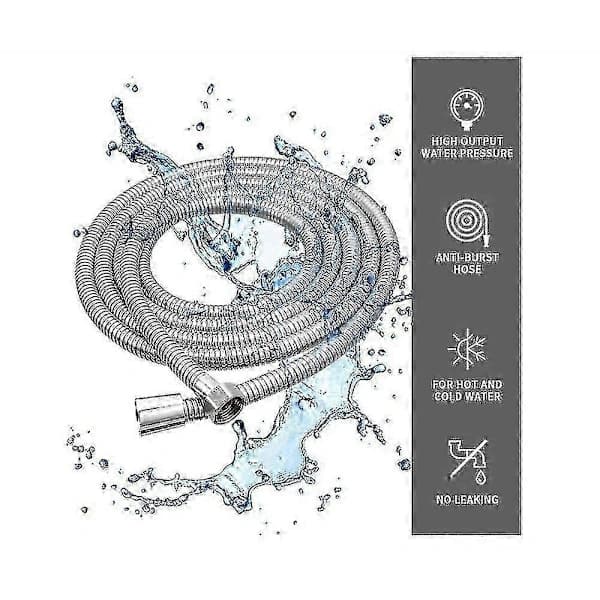 Dusjslange 5m Ekstra Lang Rustfri Dusjhodeslange, Med Solid Messingkobling, Universal, Anti-eksplosjon, Kromfinish (500cm)-CE