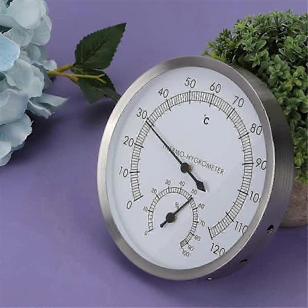 -Hygrometer 2-i-1 Rustfritt Stål Badstue Termometer Hygrometer -Hygrometer Badstuetilbehør [] sølv hvit