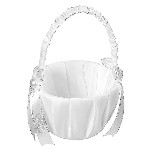 HA~2-pack Bröllop Satin Blomsterkorg, romantisk Rosett Party Blomsterflicka Korg