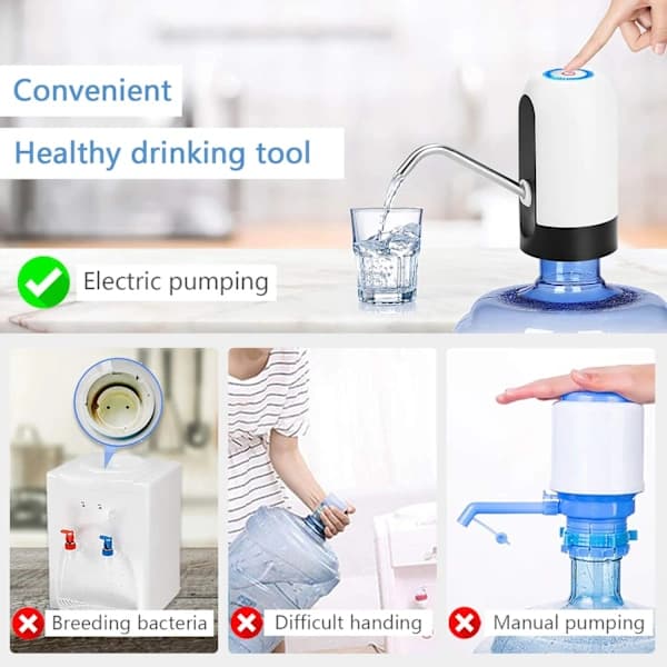 HA~Vattendispenser Elektrisk Portabel USB-Laddning Vattenflaskpump (Vit) Vit
