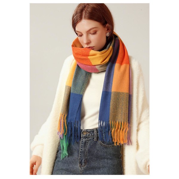 Dam Scarves Vinter Lång Mjuk Varm Tartan Check Wraps Ull Spinning Tassel Sjal Stole Scarf Damer