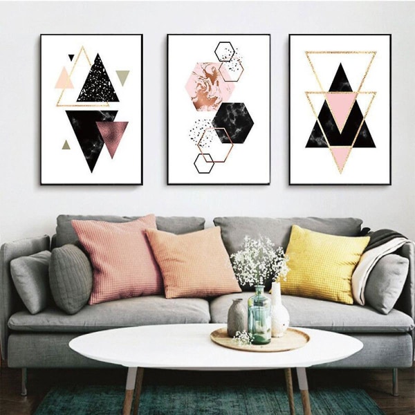 Wekity Marmor Tekstur Geometrisk Patchwork 1 Vægkunst Lærredstrykplakat, Enkelt Abstrakt Kunsttegning Dekoration til Hjem Stue Soveværelse Kontor og Ch