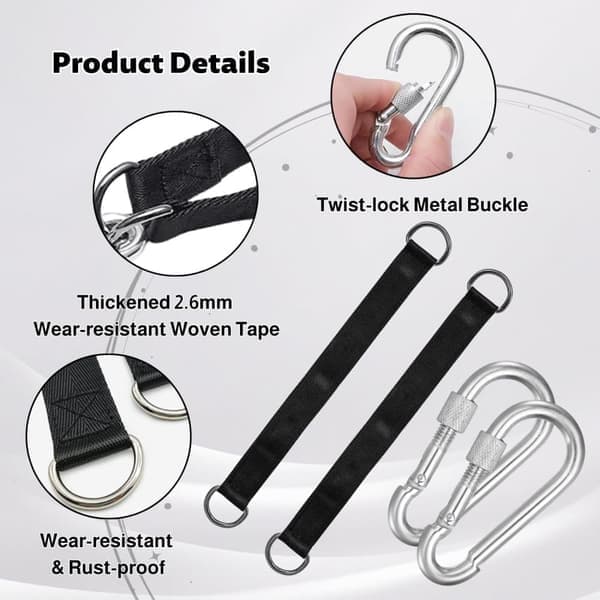 Utemøbler - Rivfast nylonrem for husker - 30 cm med D-ring - 2 stykker (svart)