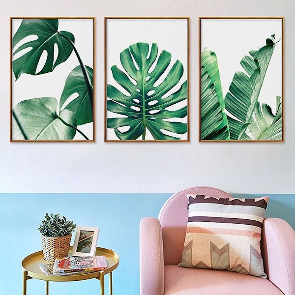 Wekity Botaniska väggkonsttryck Set om 3 tropiska blad Canvas Decor Plant Leaf Boho väggdekor Bilder Gröna Boho Posters Konst Set Badrum Vägg Ar