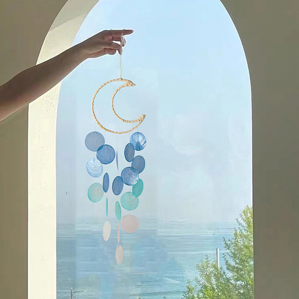 Shell Moon Vindklocka Väggdekor Hängande Mobil Dekorativ Ocean Handgjord Heminredning Iögonfallande Utsökt Kreativ（3st）