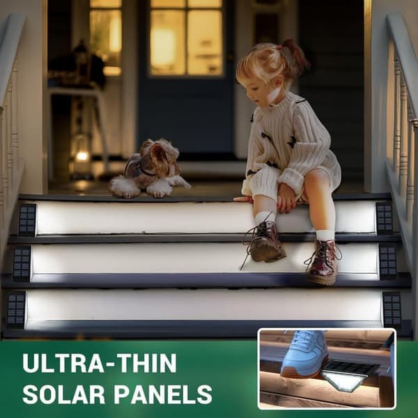 Solcellelamper for trapp utendørs – 6-pakning 24 LED vanntette trinnbelysning for terrasse, trapp og veranda