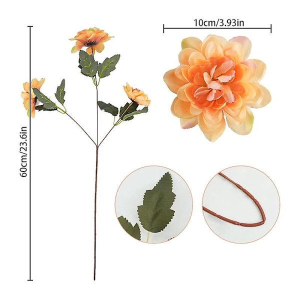 6 stk kunstige høstblomster, 18 hoder silkeblomster kunstige krysantemer oransje blomsterdekor