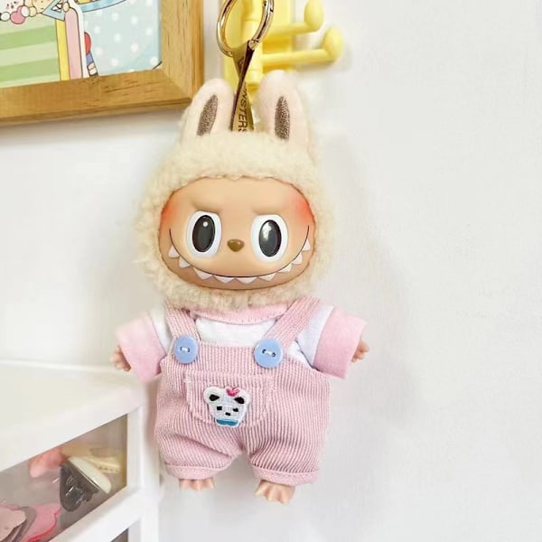 [HH] Labubu Kläder Märkesdesign Kläder Labubu Kläder Väska Skor Utsmyckning Dekorationer Förklädnad Pink bear overalls