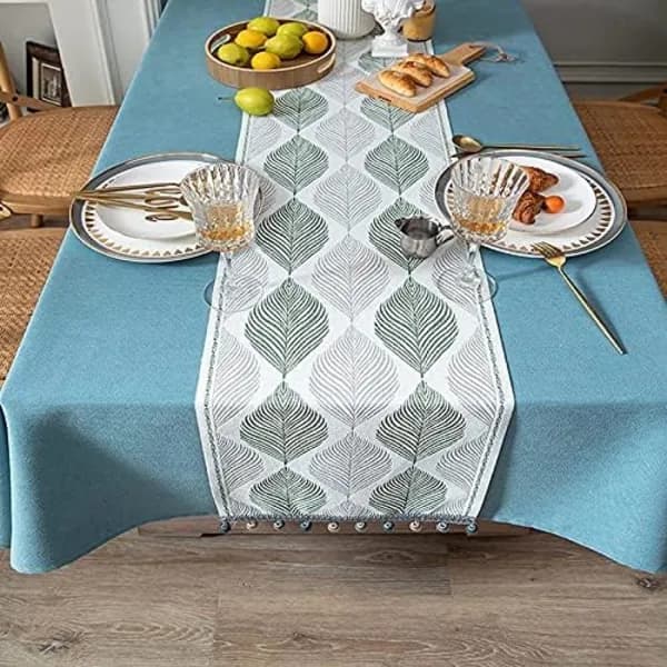Grå bordløper, bomulls lin bordløper, rustikk brodert løper for spisebord, restaurant, dekorasjon - 14x71 tommer