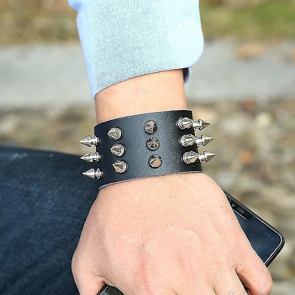 2 st Punk Läderarmband, Retro Steam-punk Pu Armband Metall Nitar Armband