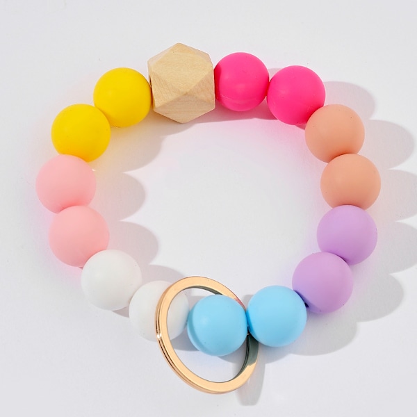 Silikonpärlhalsband Nyckelring Armband Stor Nyckelring Elastisk Hus Bil Nyckelring Armband Bangles (Regnbåge) Silikon Armband