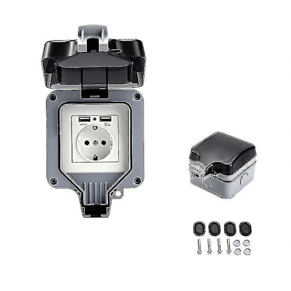 Utomhus Dubbelt Vägguttag Med USB, Vattentätt, Robust, Eluttag Med Väggbox (Enkelt)