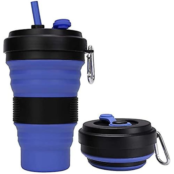 Hopfällbar Resekopp - 1 Pack Silikon Fällbar Campingmugg Sportflaska med Lock - Expanderbar Skållningssäker Drickkopp - 19 OZ Bärbar Flaska