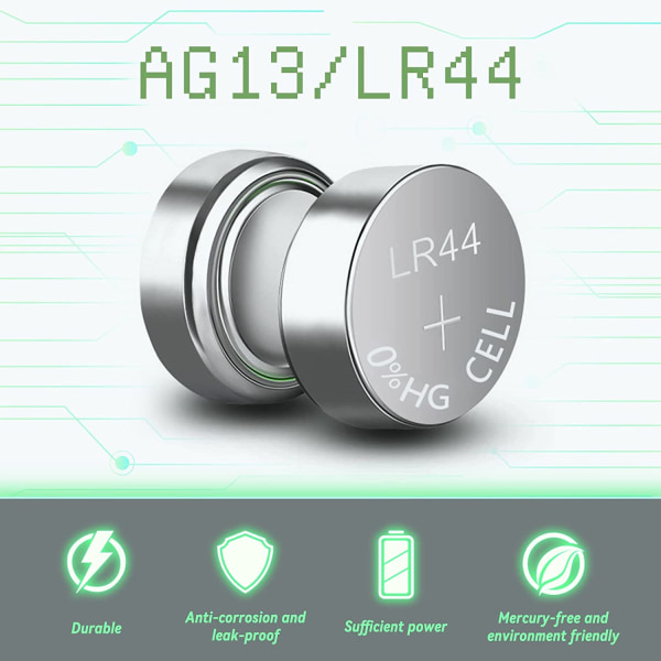 LR44 batterier, alkaliska AG13 1,5V knappcellsbatteri, 100 st