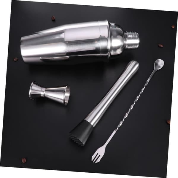 Cocktail sæt Dubbel shaker 750ml Rustfrit stål Sølv 4 dele