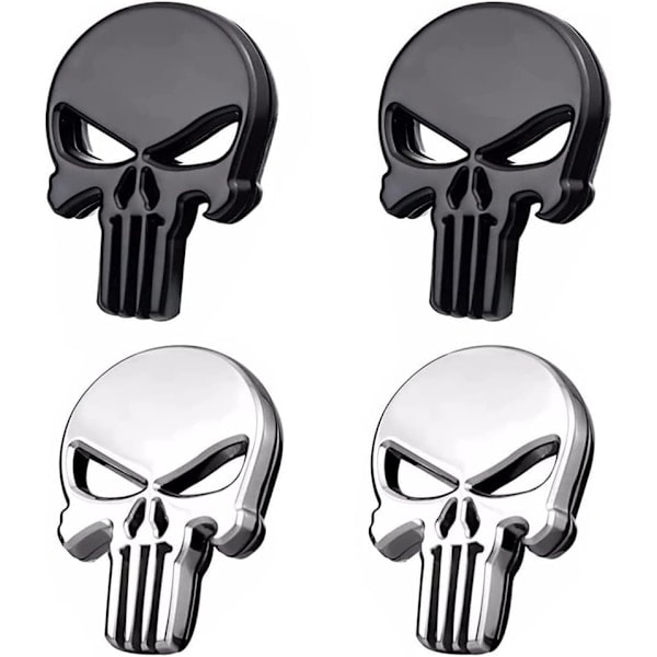 /HH/4 stk. 3D dødningehoved Punisher bilmærkat i metal