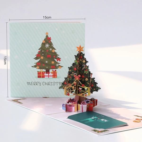 HA~Julgran Pop Up Julkort, 3D Popup Grattiskort för Vinter, Jul, Helg, Julklapp, Alla Tillfällen